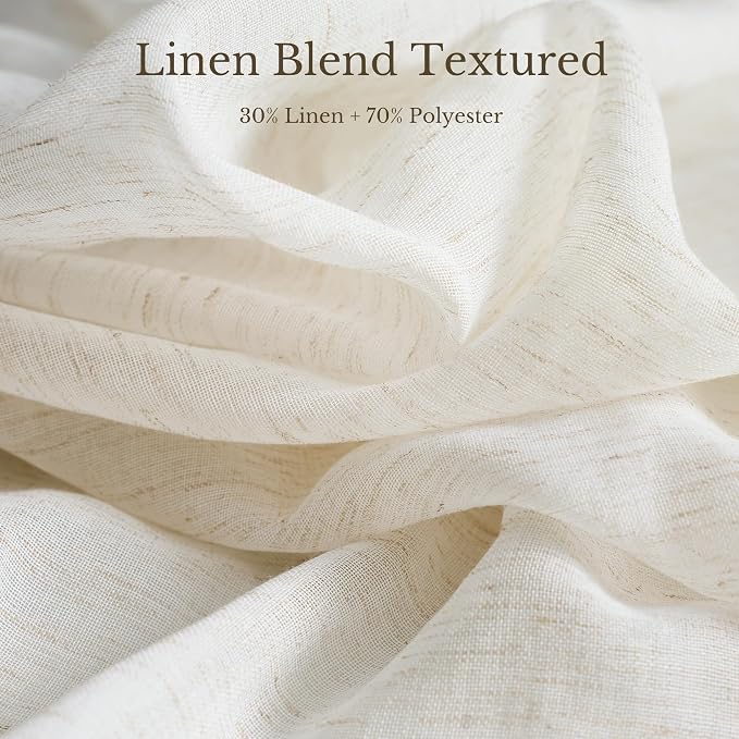 NICETOWN Linen Blend Semi Sheer 108 inch Curtains, Grommet Thick Flax Linen Weave Drapes Privacy with Light Filtering Drapes Airy & Elegant for Bedroom/Living Room, W52 x L108, 2 Panels