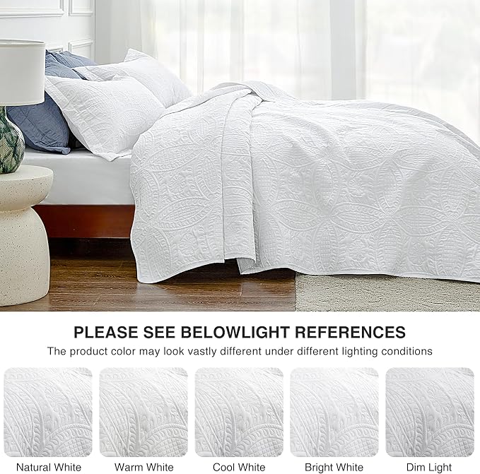 Love's cabin Oversized King Size Quilt Bedding Set White Bedspreads - Oversized King Lightweight Bedspread Comforter - Coin Pattern Coverlet for All Season - 3 Pieces (1 Quilt, 2 Pillow Shams)