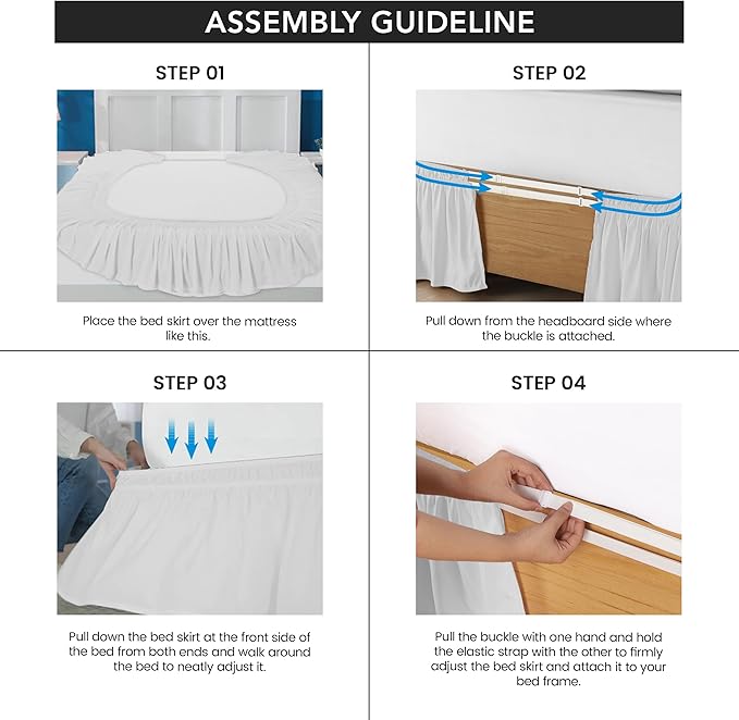 Wrap Around Ruffle Twin Size Bed Skirt – Adjustable Buckle & Elastic Belt for Easy Installation, 16 Inch Drop – Brushed Microfiber - Machine Washable, Fade and Wrinkle Resistant, White | No Mattress Lifting, Stay-Put Design, Adjustable Buckle & Elastic...