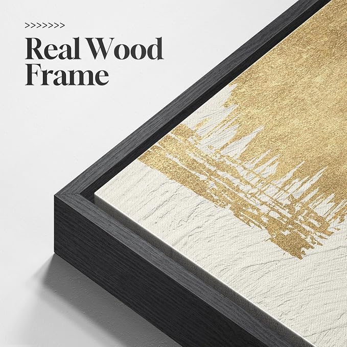Framed Black and White Abstract Wall Art Set, 3 Piece Modern Canvas Prints | Modern Paintings, Minimalist Artwork, Gold Beige Block Pictures, Wood Frame, Living Room Office Bedroom Wall Decor 16x24 Inch