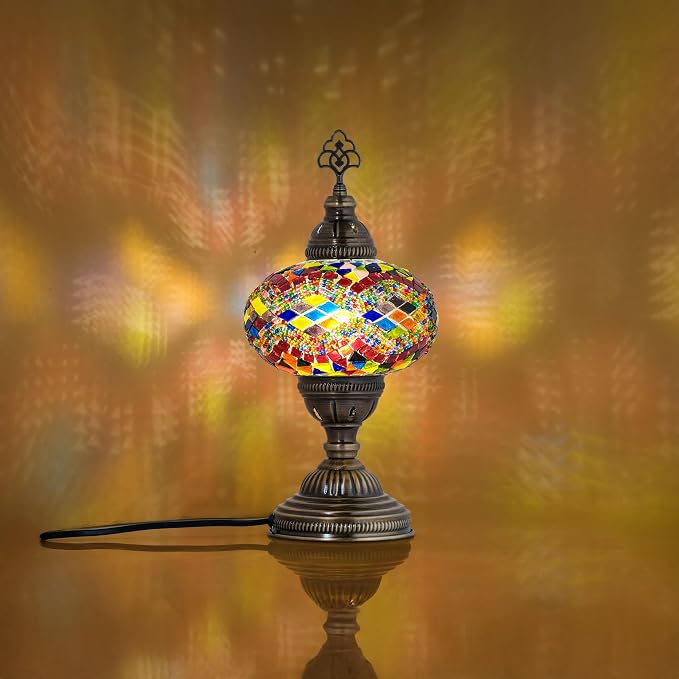 Moroccan Turkish Lamp – Colorfull Mosaic Glass Bedside & Desk Light, Handcrafted Vintage Home Decor with E12 Socket