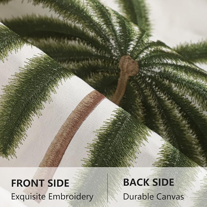 LUOYEHK Summer Embroidered Throw Pillow Covers 18x18 Inch Set of 2 Green Tropical Palm Tree Pillow Cover Spring Farmhouse Decorative Pillowcase Square Cushion Covers for Couch Sofa Bed Home Decor