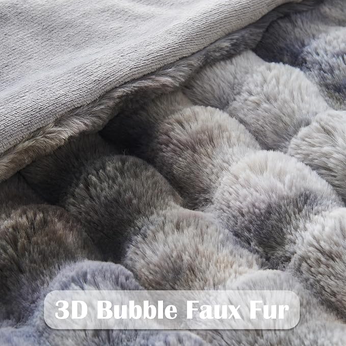 NEWCOSPLAY Faux Fur Bubble Throw Blanket for Couch, Tie-Dye Grey, 50"x60" | Fluffy Soft Thick Warm Bubble Blanket for Couch Sofa Bed 700GSM, Plush Cozy Luxury Decorative Throw, Gift for Women Men