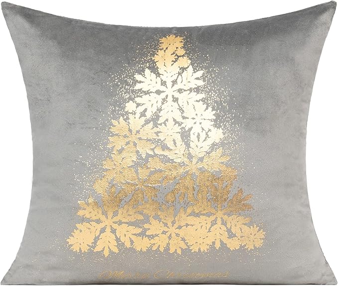 All Smiles Gray Gold Christmas Decorations Throw Pillow Covers Cases 18X18 Set of 4 Winter Xmas Indoor Home Holiday Décor Ornaments Velvet Navidad Cushion for Sofa Tree Snowflake Reindeer