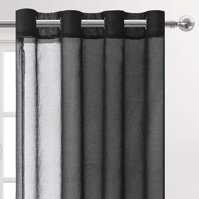 DWCN Sheer Curtains Black Grommet Window Curtain for Living Room and Funeral/Gothic Wedding Voile Sheer Curtains Set of 2 Panels 52 x 95 Inch Long,