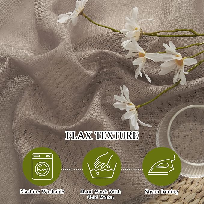 NICETOWN Linen Flax Semi Sheer Curtains 72" Length, Grommet Top Bedroom Window Treatments Privacy with Light Filtering Vertical Drapes for Loft/Bedroom, Burlap, W52 x L72, 2 Panels