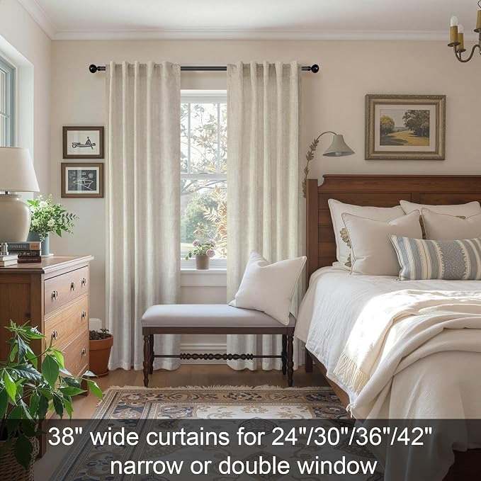 Beige Curtains 38 Inch Width for Living Room 2 Panels Back Tab Rod Pocket Flax Linen Semi Sheer Light Filtering Mini Curtains for Door Window Boho Farmhouse Bedroom Decor Tan 38 Inch Wide by 96 Long