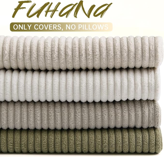 Pack of 4 Throw Pillow Covers Corduroy 20x20 Inch,Natural | Decorative Velvet Couch,Summer Cases Square,Farmhouse Boho Cushion Covers for Sofa Bed Living Room Home Decor & Office