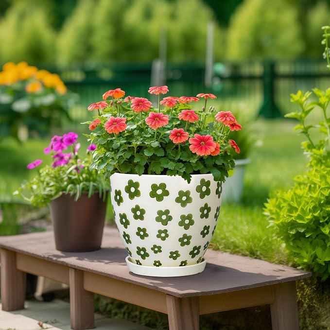 MPotTo Ceramic Flower Pot, 10 Inch, White