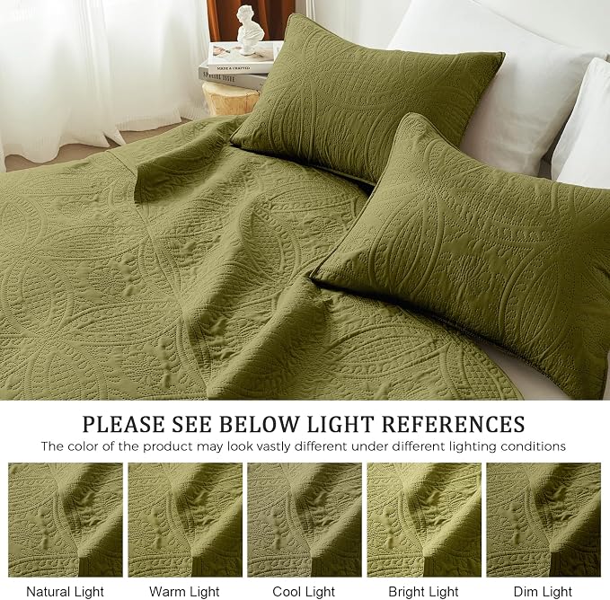 akkialla Twin Quilt Set,Olive Green Lightweight Bedspread with Coin Pattern, Soft Microfiber Coverlet for All Seasons, Elegant Modern Home Style (1 Quilt, 1 Pillow Sham)