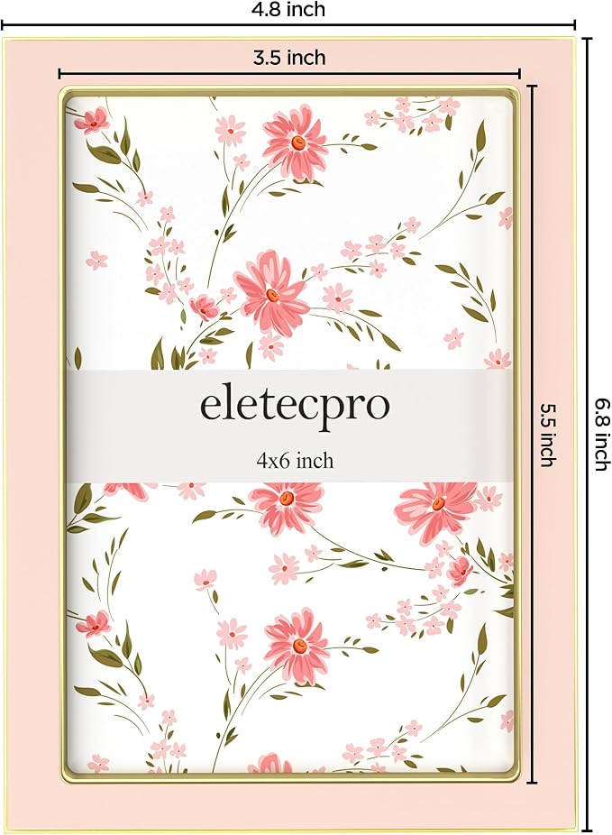 eletecpro 4x6 Enamel Picture Frame with Real Glass Cover, Pink, 2-Pack