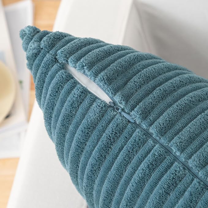 Kevin Textile Striped Corduroy 18”x18” Pillow Covers 2 Pack, Blue Grey