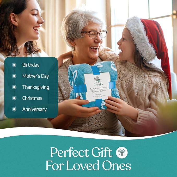 Piwaka Grandma Blanket - Christmas Gift Box for Grandma from Grandkids, Cozy Fleece Throw for Grandmother, Nana, Abuela, Gigi, Sentimental Birthday Gifts to Celebrate Love and Warmth (Teal)
