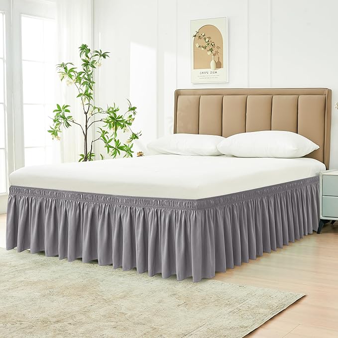 Wrap Around Bed Skirt Dorm Twin & Twin XL 18" Drop-Elastic Dust Ruffle | Adjustable Pleated Bedskirt-Easy Fit Wrinkle Resistant-Washable Hotel Quality-College Apartment Guest Bedroom Silver Grey