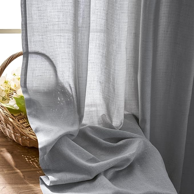 jinchan Linen Curtains Light Filtering Back Tab 50x96 Inch 2 Panels Grey | Semi Sheer Curtains 96 inch length for Bedroom Living Room, Modern Farmhouse Drapes with Rod Pocket, Natural Boho Curtains