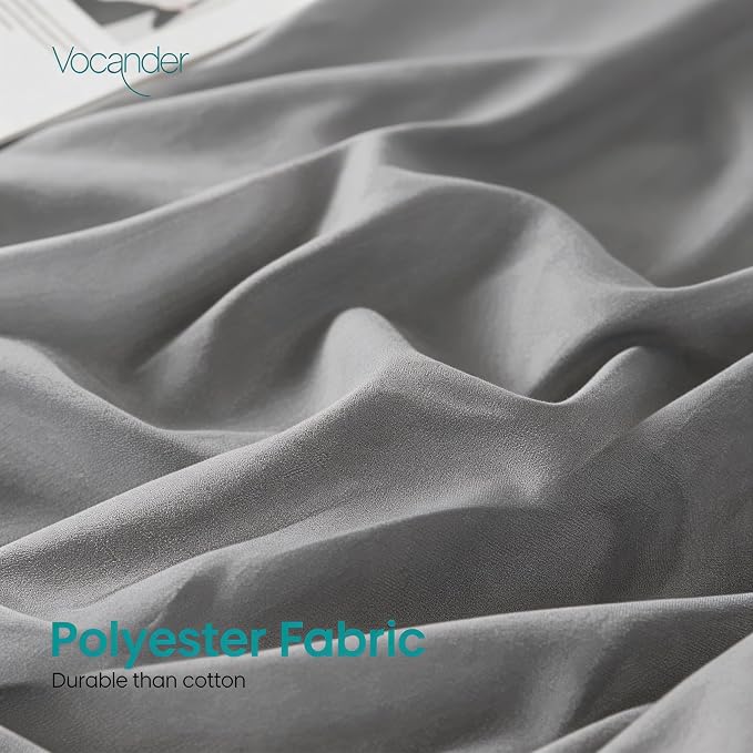 Vocander Grey Queen Bed Skirt 14 Inch Drop, Elastic Wrap Dust Ruffle | Hides Underbed Storage, No Mattress Lifting, Elastic Stays Put, Soft Fabric, Machine Washable, Polished Look