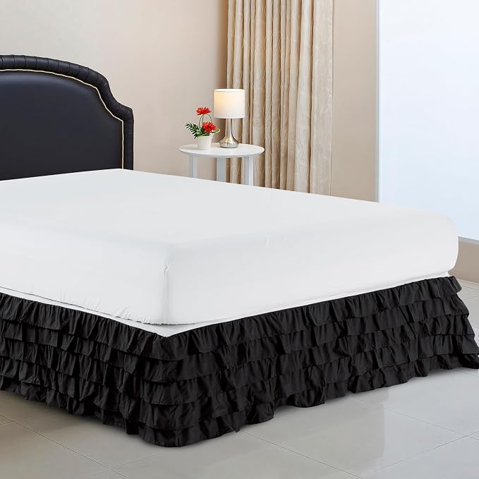 Elegant Comfort Luxurious Premium Quality 1500 Premier Wrinkle and Fade Resistant Hotel Quality Microfiber Multi-Ruffle Bed Skirt - 15inch Drop, Twin, Black