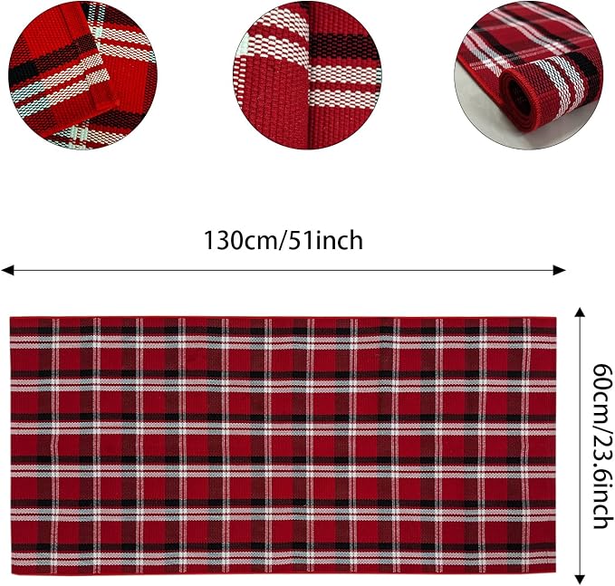 USTIDE Buffalo Plaid Rug Red & White Check Indoor/Outdoor Area Rug 2'x4.3' Christmas Layering Doormat for Hello/Welcome Hand Woven Cotton Rug for Front Door Porch Kitchen/Laundry Room