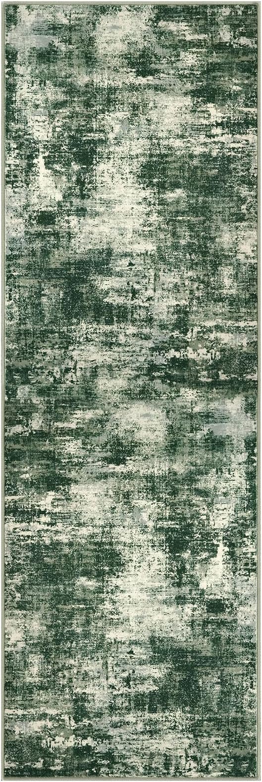 Lansny Abstract Washable 2x6 Hallway Runner Rug Non Slip Kitchen Runner | Green;Thin Printed Faux Wool Rug Runners;Entryway Runner Indoor;Rubber Backed 6ft Carpet Runners for Hall;Bedroom Runner