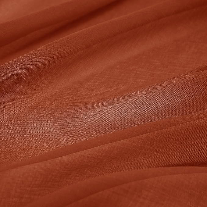 MIULEE Boho Fall Terracotta Linen Textured Sheer Curtains 54W×108L 2 Panels | Semi Transparent, Farmhouse, Window Net Panels with Rod Pocket for Bedroom Living Room