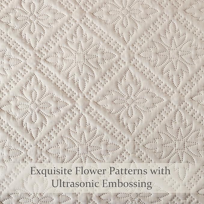 Exclusivo Mezcla King Quilt Set, Brich Beige | Lightweight Soft Bedspreads Coverlets, All Season Bedding with 2 Pillow Shams, Modern Style for Bedroom Guest Room
