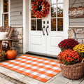 LEEVAN Halloween Outdoor Rug 3x5, Orange Buffalo Check Fall Front Porch Rug | Washable Thanksgiving Checkered Plaid Door Mat, Layered Autumn Doormat for Farmhouse Entryway Kitchen Patio