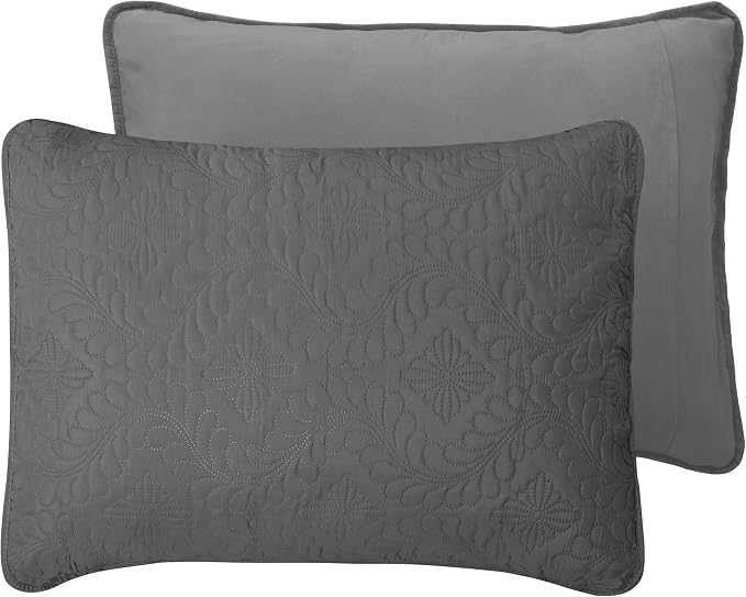 Easy-Going Reversible Quilt Set Twin, Bedspread with 1 Shams | Olive leaf-Gray/Light Gray, Lightweight Microfiber Bed Comforter, 1 Quilt + 1 Pillow Shams, All-Season Coverlets for Bedroom