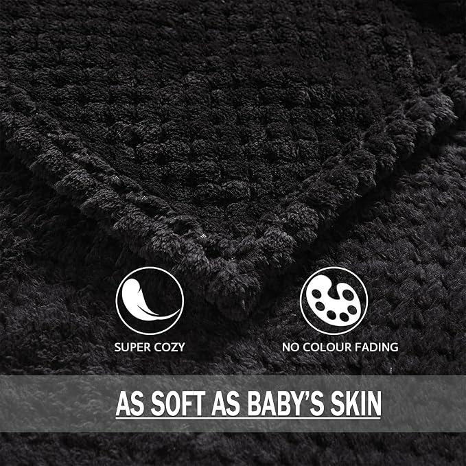 Exclusivo Mezcla Soft Waffle Fleece Bed Blanket Queen Size, Black | Lightweight Plush Blanket for Bed, Bedroom, Cozy Flannel with Waffle Texture, Stylish Home Decor, All Season, 90x90 Inches