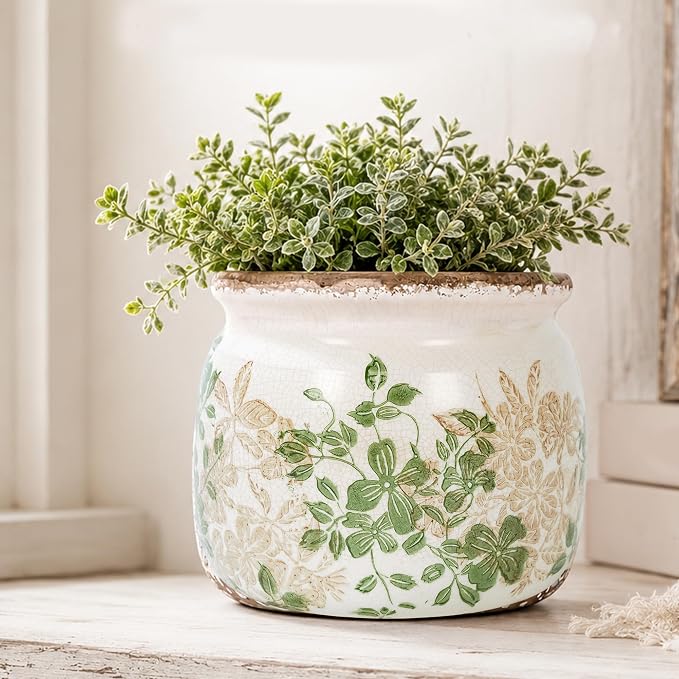 Dosayes Vintage Plant Pot,6.29 inch Ceramic Flower Pot with Drainage