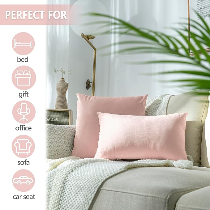 Stellhome Super Soft Decorative Velvet Cushion Covers for Sofa Couch Bed, 20 x 20 inch (50 cm), Light Pink, Pack of 2 Square Solid Throw Pillow Case