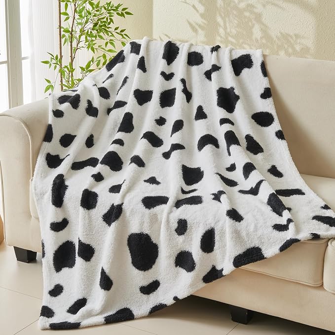 NEWCOSPLAY Knitted Throw Blanket for Couch Sofa Bed, Cow, 50"x60" | Super Soft Plush, Fuzzy Fluffy Microfiber, Lightweight Cozy Blanket for Room Decor, All Season Use