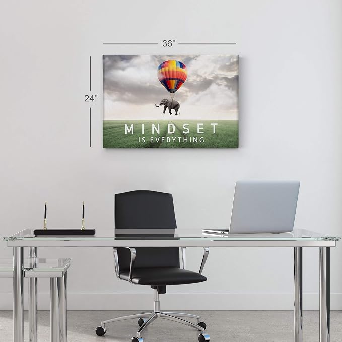 Smile Art Design Mindset is Everything Quote Elephant with Balloon in Sky Motivational Wall Art Canvas Print Inspirational Wall Art Entrepreneur Quote Office Decor Artwork Gift Ready to Hang 8x12