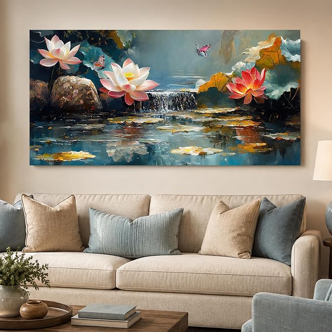 Anolyfi Lotus Canvas Wall Art for Living Room 40"x20" | HD Print, Easy to Hang, Durable and Colorfast, Zen Wall Decor Yoga Paintings for Spa Hallway Bedroom Home