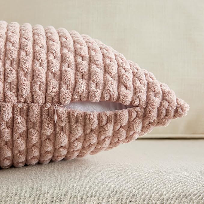 Fancy Homi 2 Packs Pink Decorative Throw Pillow Covers 22x22 Inch for Couch Bed Sofa, Modern Farmhouse Boho Home Decor, Soft Cute Plush Corduroy Cushion Case 55x55 CM