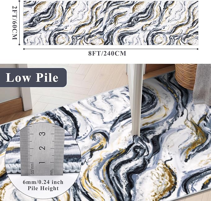 Yamaziot 2x8 Washable Modern Abstract Runner Rug Non-Slip for Hallways | Stain Resistant Kitchen Rug with Rubber Backing, Low Pile, Ultra Soft Carpet Runner for Bedroom, Laundry, Entrance,Black