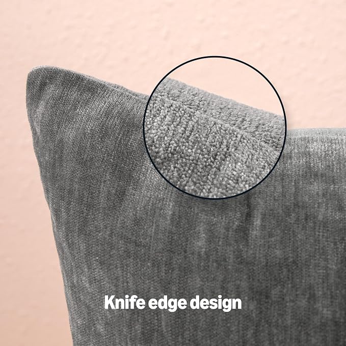 Amazon Basics Chenille Throw Pillow Covers, Home Decor Cushion Cover for Bedroom Living Room Couch Bed, 22" W × 22" L, Dark Gray