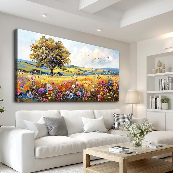 hyidecorart Large Wall Art For Living Room Canvas Wall Decor For Bedroom Office Decor Field Wall Paintings Flower Scenery Watercolour Pictures Artwork Modern Aesthetic Room Home Decorations