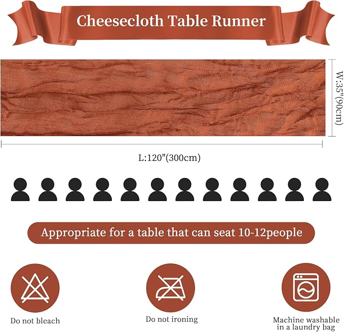 AGIRL 12 Pack Terracotta Cheesecloth Table Runner 10FT Fall Boho Home Decor | Rustic cheese cloths Sheer Gauze for Wedding Bridal Baby Shower Birthday Party Table Decor Halloween Thanksgiving Christmas