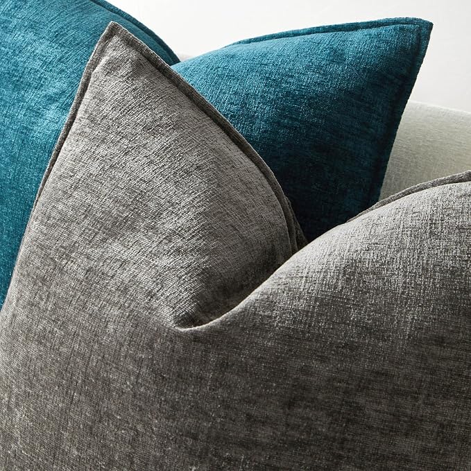 JUSPURBET 20x20 Chenille Decorative Throw Pillow Covers Set of 2,Dark Grey | Cozy Soft Cushion Covers Case with Hidden Zipper for Couch Sofa Bed Home Decor Living Room