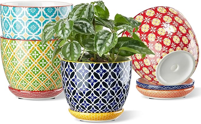 Metahom 4.9 Inch Ceramic Pots for Plants, Colorful Flower Pots Set of 4