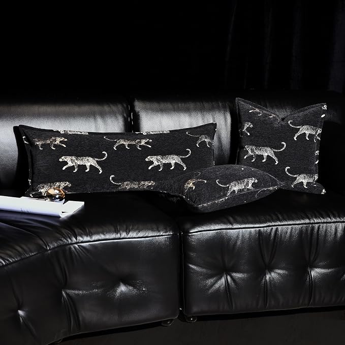 Decorative Lumbar Pillow Cover 14x36, Double Sided Cheetah Pattern Jacquard Embroidered Long Pillow Cover, Anthropology Pillowcase for Bed Couch Sofa Bedroom Living Room