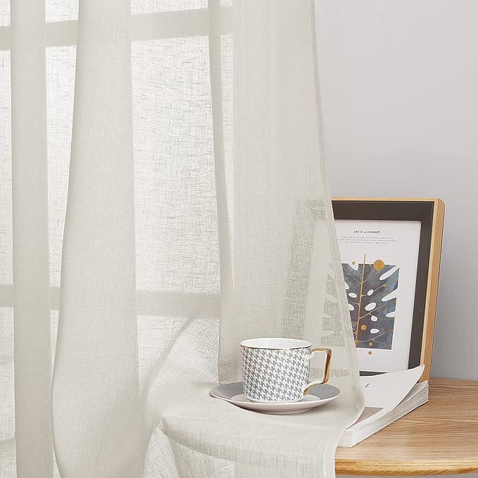 NICETOWN Textured Linen Sheer Curtains for Living Room, Grommet Privacy Translucent with Light Filter Thick Flax Sheer Drapes for Bedroom Porch/Patio, Natural, W52 x L108, 2 Panels