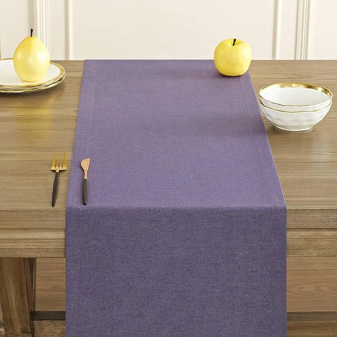 ZeeMart Basic Linen Style Table Runner, 14x36 Inch Purple | Mitered Corner Design, Medium Weight Fabric, Rustic Farmhouse Style, Machine Washable Easy Care Everyday Table Scarf