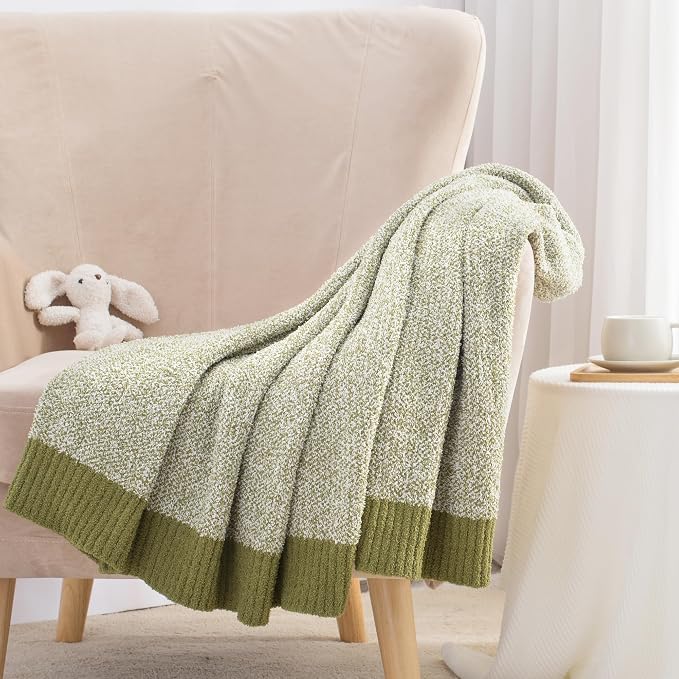 Carriediosa Heather Throw Blanket 60x80, 400GSM Ultra Soft Microfiber | Olive Green, Fuzzy Fluffy Cozy Plush Knit Knitted Throws, Lightweight Cute Preppy Fall Blankets for Couch, Bed