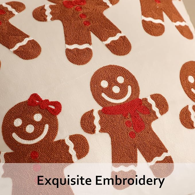 Christmas Throw Pillow Covers 18x18 Set of 2 Brown Gingerbread Man