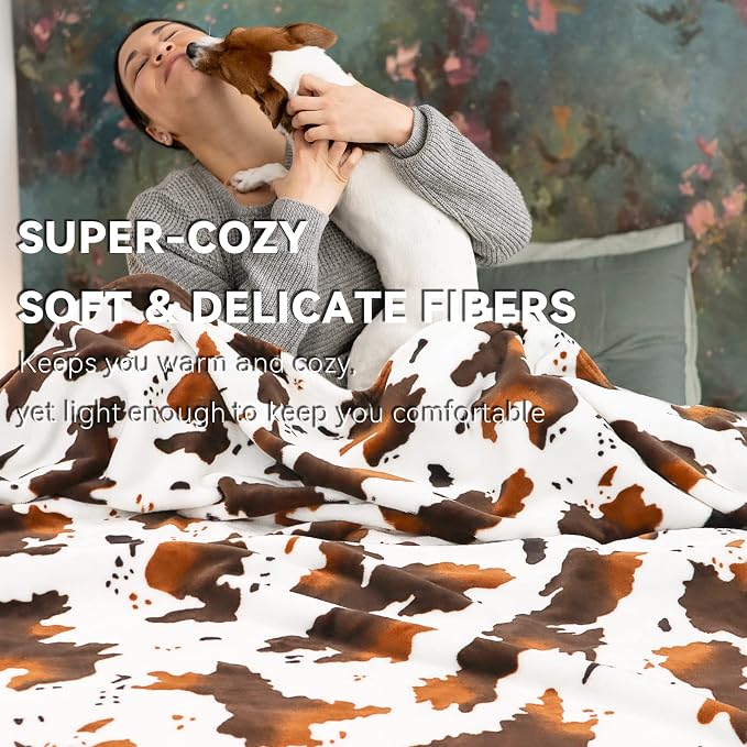 Twin Blanket for Travel, Lightweight Cozy Plush Soft Warm Fleece Throw Blanket for Bed, Couch, Sofa, Travel, Camping, Brown & White, 60x80 inches