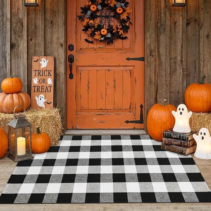 Buffalo Plaid Outdoor Rug 3x5 Ft Black and White Checkered Area Rug Washable Doormats Indoor Outdoor Rugs for Layered Front Door Mats, Porch, Entryway, Kitchen, Farmhouse