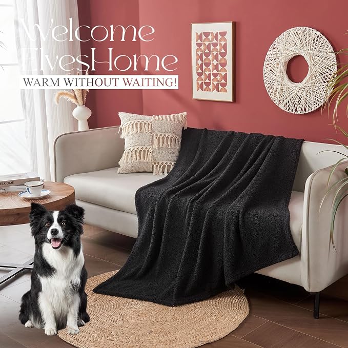 Ailemei Direct Knit Throw Blanket for Bed, Soft Thin Blankets for Sofa, Couch, Camping, Office Chair, Cozy Touch Lightweight Breathable Blanket All Season Use, Ash Black 50"x70"