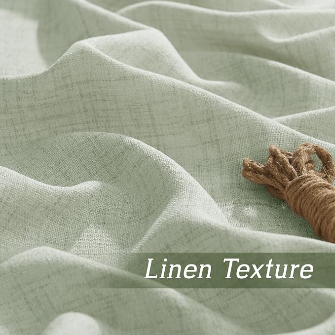 RYB HOME Linen Sheer Curtains 108 inches Long for Living Room | Breathable, Weave Textured, Rod Pocket, Semi Sheer, Sage Green, for Dining Room, W52 x L108, 2 Panels Set