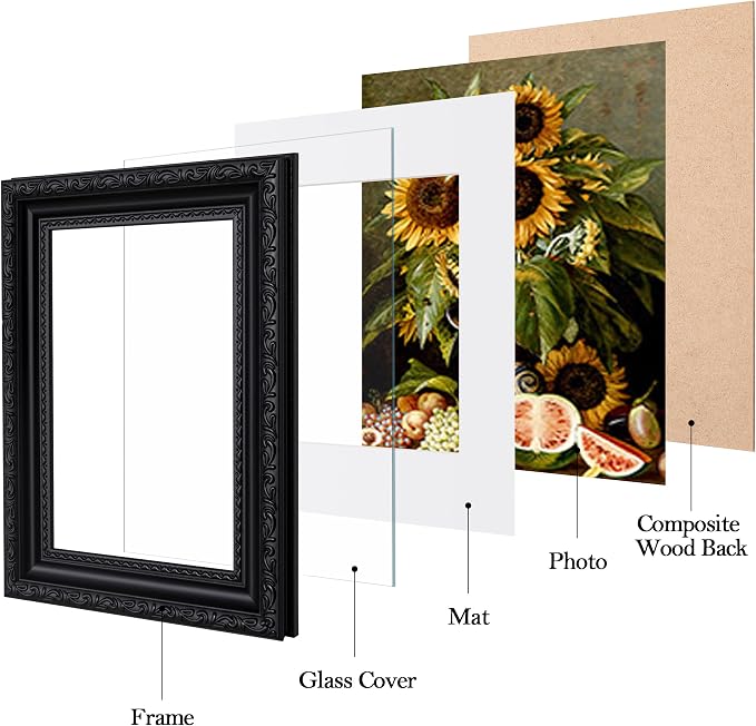 eletecpro 8x10 Vintage Picture Frame, Glass Cover, Black, 2-Pack